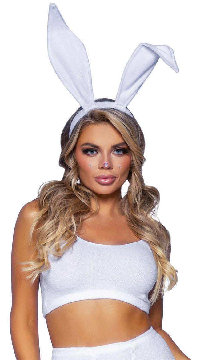 Leg Avenue Velvet Bunny Rabbit Ears Headband – White