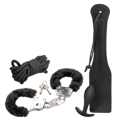CalExotics Pleasure Kits Bondage Collection - Black - Includes Paddle, Silicone Probe, Cuffs, and Rope