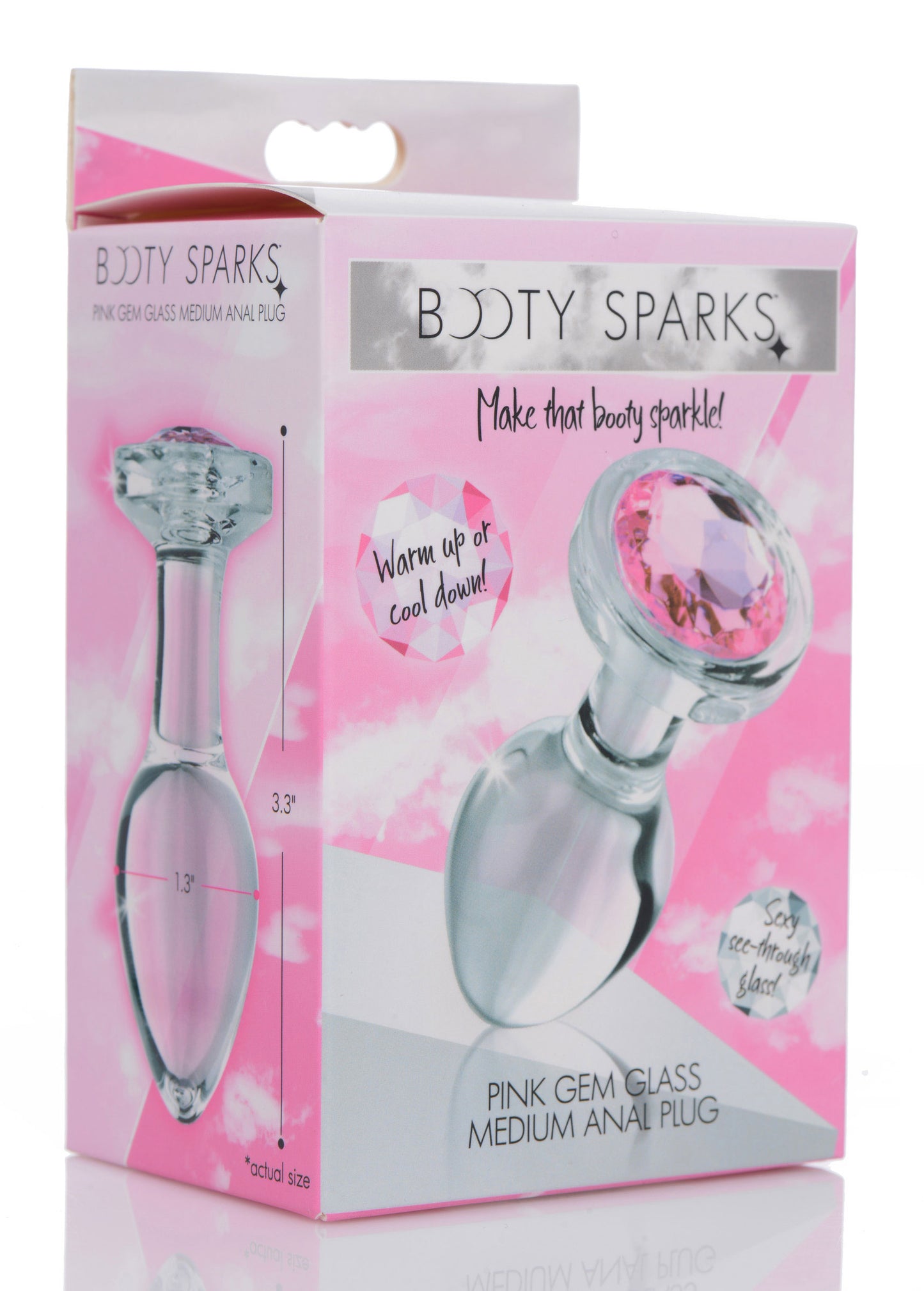 XR Brands Pink Gem Glass Anal Plug – Medium – Temperature Play – Pink