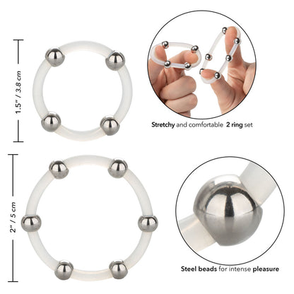 CalExotics Steel Beaded Silicone Ring Set – Comfortable Supportive Rings with Stainless Steel Beads