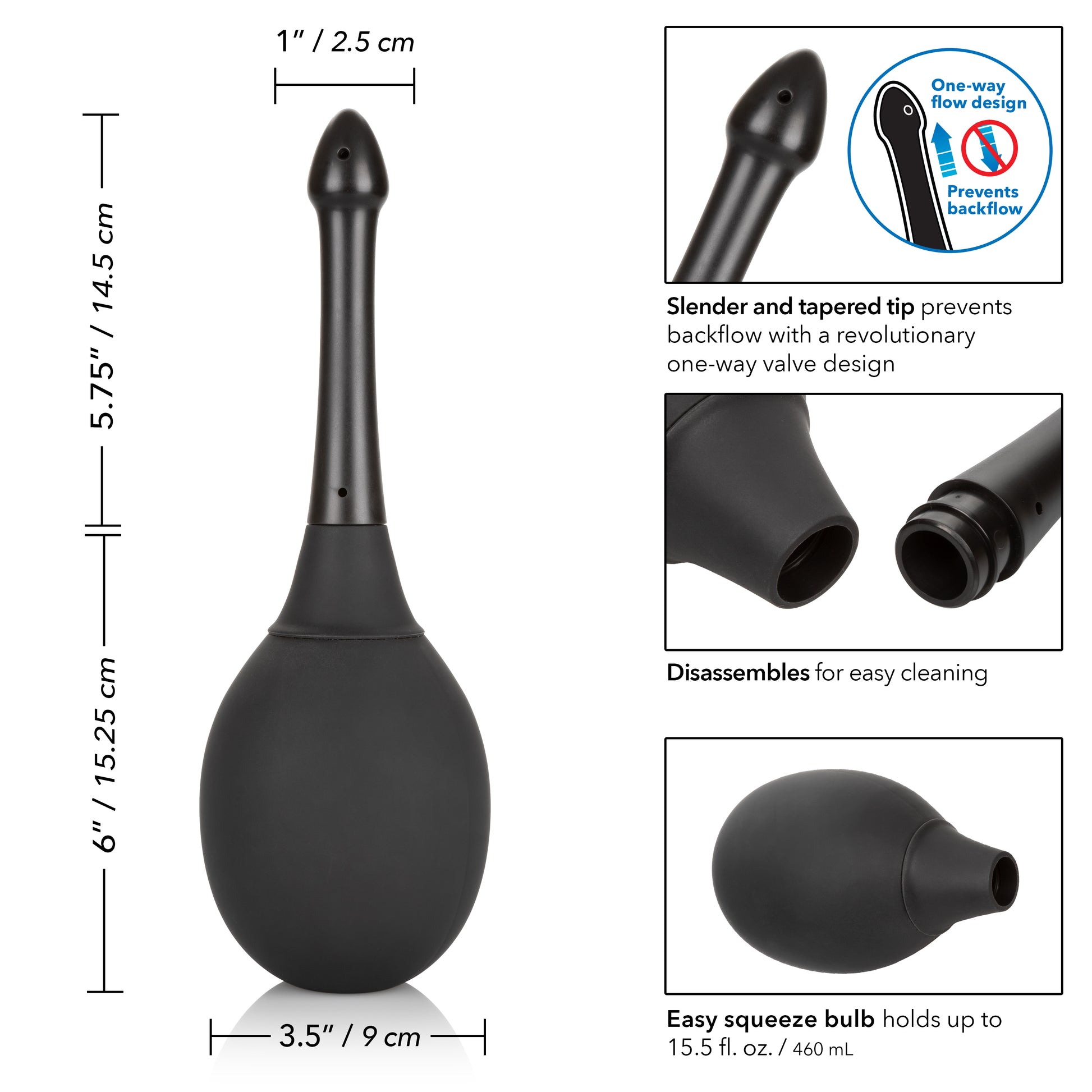 CalExotics One Way Valve Douche – Black – 15.5 fl. oz. Capacity