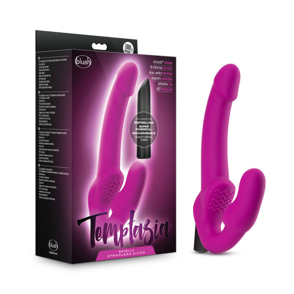 Temptasia Estella Strapless Silicone Dildo with Vibrating Bullet - Pink