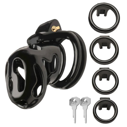 XR Brands Hard Stop Double Ring Chastity Cage with Adjustable Rings - Black