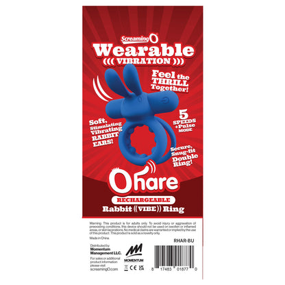Screaming O Ohare Rechargeable Bullet with Rabbit Ears – Blue