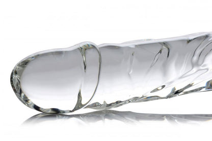 Brutus Glass Dildo Thruster - Textured Glass Dildo with Grooved Handle - Clear