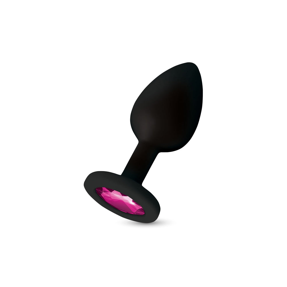 Cheeky Charms Gemma Pink Gem Black Silicone Plug - Large, Tapered Anal Plug