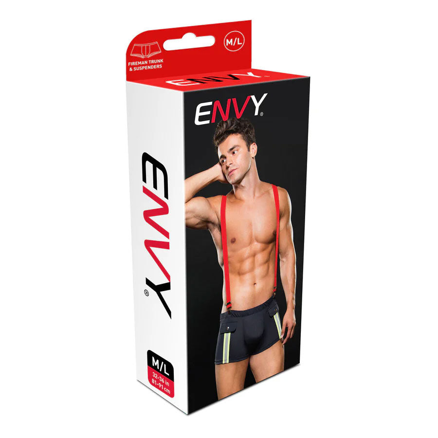 Envy Menswear Fireman Bottom with Suspenders 2 Pc - Medium/Large - Navy Blue/Red