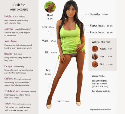 Doll Isabel Powered Caramel 5ft 2" - Realistic and Vibrating Design