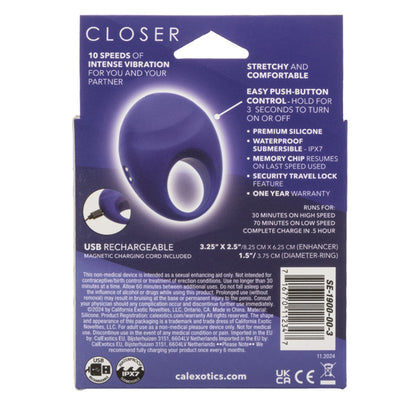 CalExotics Closer Intimate Rechargeable Ring Embrace - Purple - Multi-Speed Waterproof Vibrating Ring