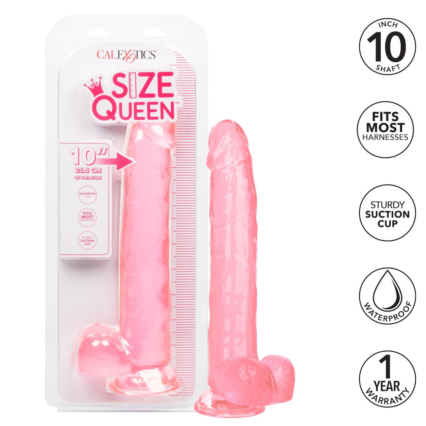CalExotics Size Queen 10-Inch Dildo with Suction Cup Base - Pink