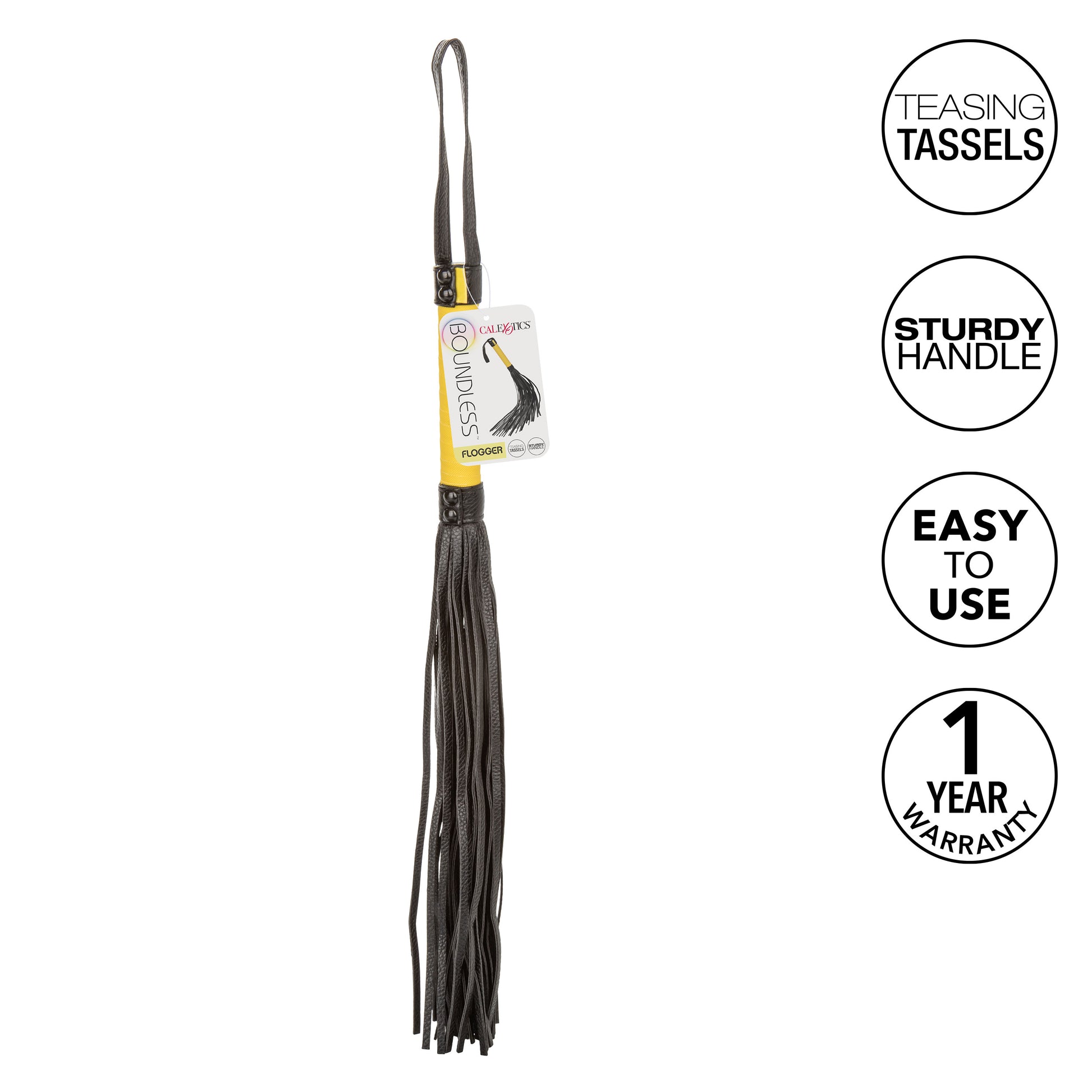 CalExotics Boundless Flogger – Black – Vegan Leather Hand Whip