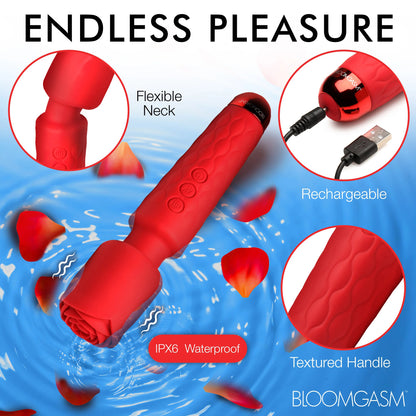Pleasure Rose 10x Silicone Wand with Rose Attachment – Red