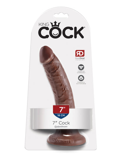 King Cock 7-Inch Dildo - Realistic Brown Design with Suction Cup Base