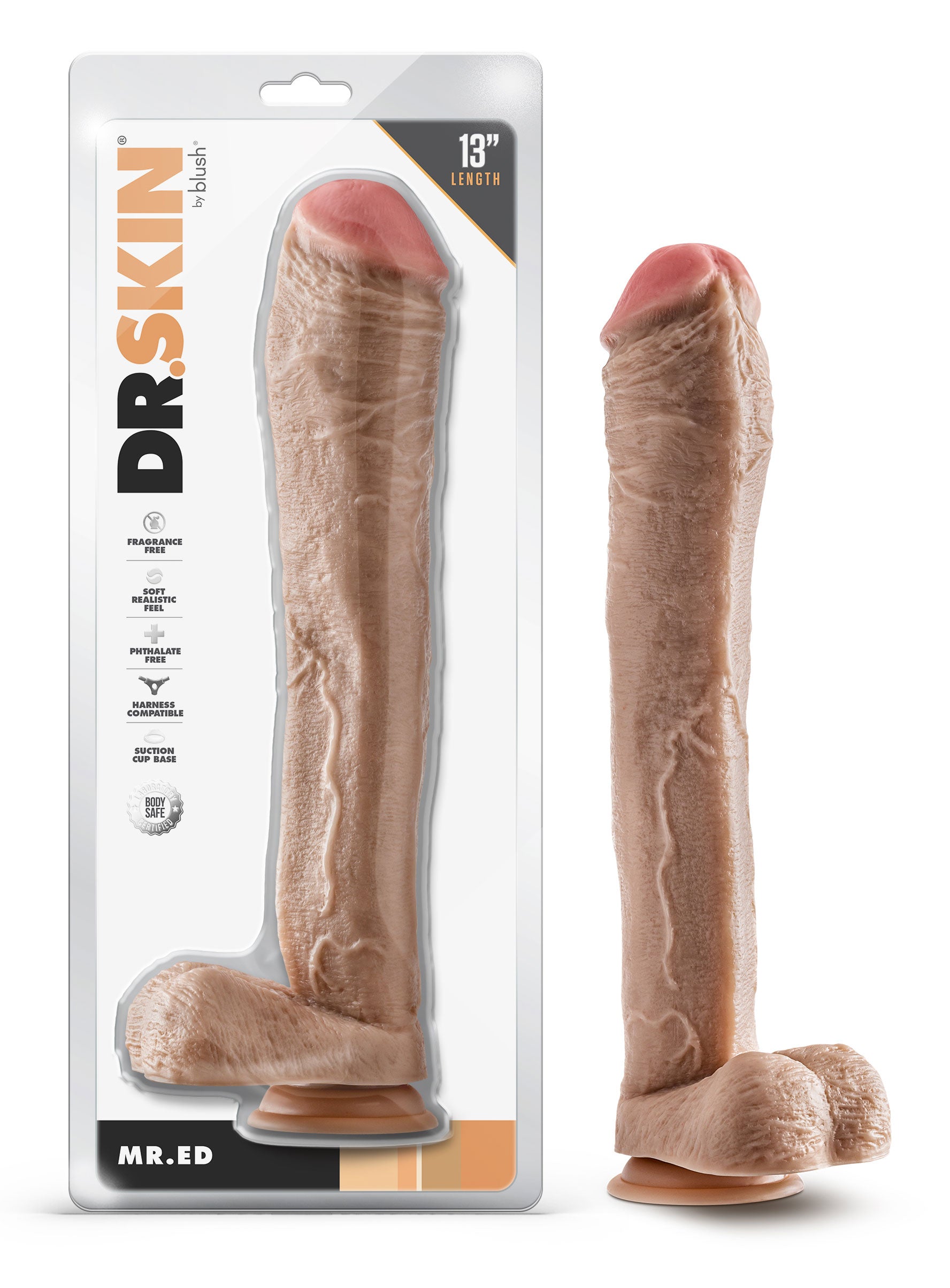 Dr. Skin Mr. Ed 13-Inch Dildo with Suction Cup Base - Beige