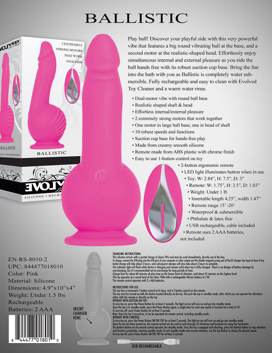 Evolved Novelties Ballistic Dual-Motor Vibrating Toy with Suction Cup Base - Black