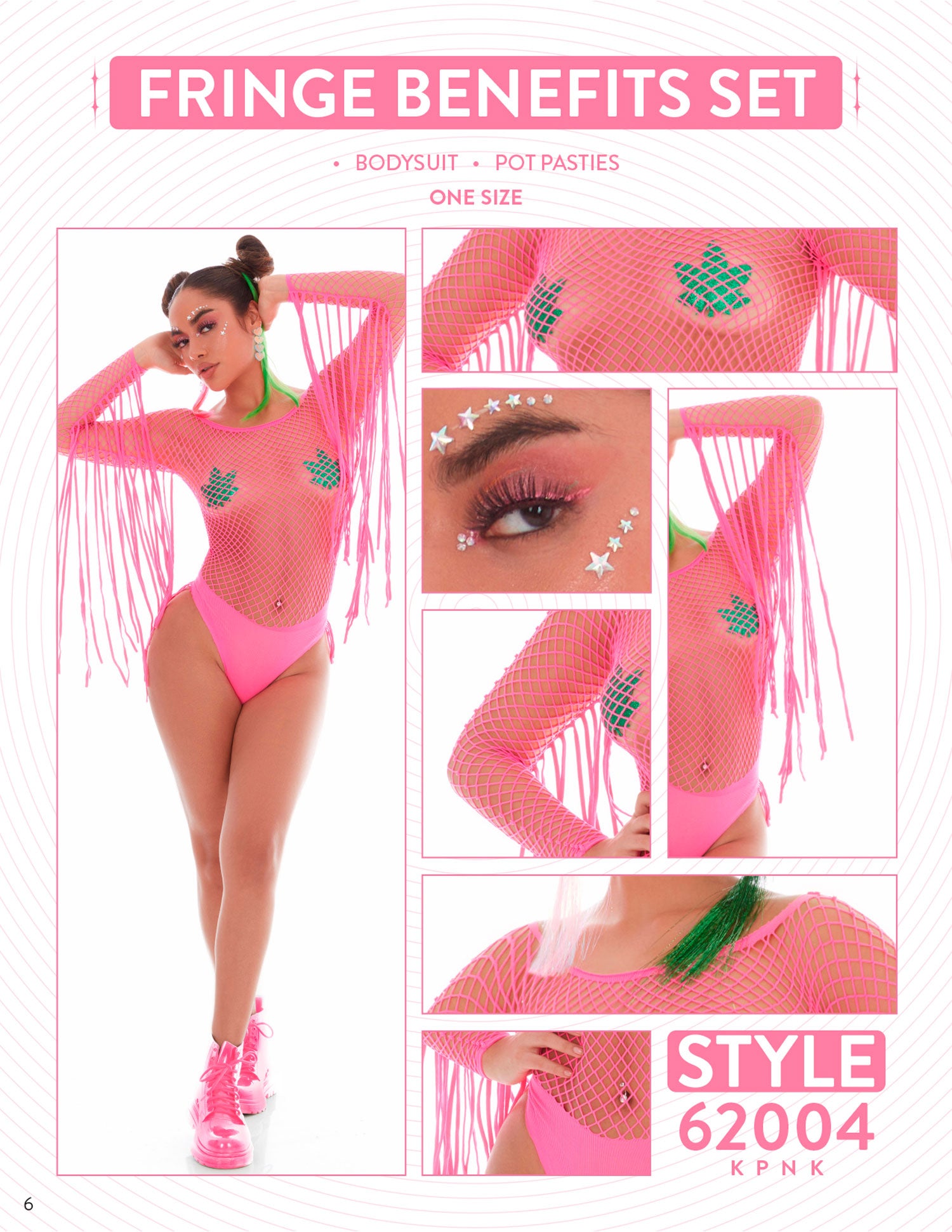 Fringe Benefits 2pc Set - Bodysuit and Pasties - Pink