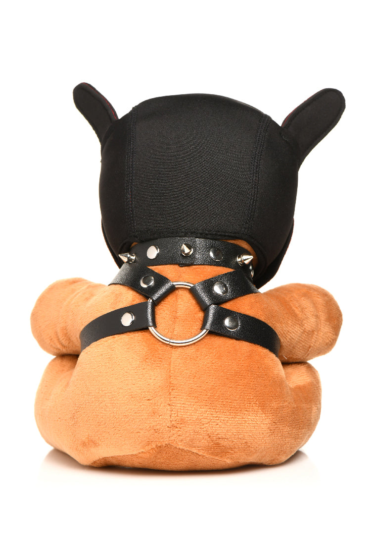 XR Brands Bondage Pup Bear Cuddly Toy with Mask and Harness – Light Peach