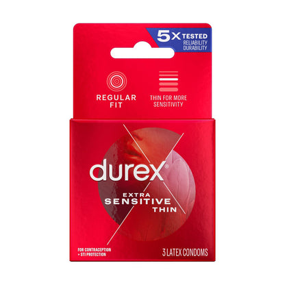 Durex Extra Sensitive Condoms – Super Thin, Fitted Shape, Low Latex Scent – 3 Pack