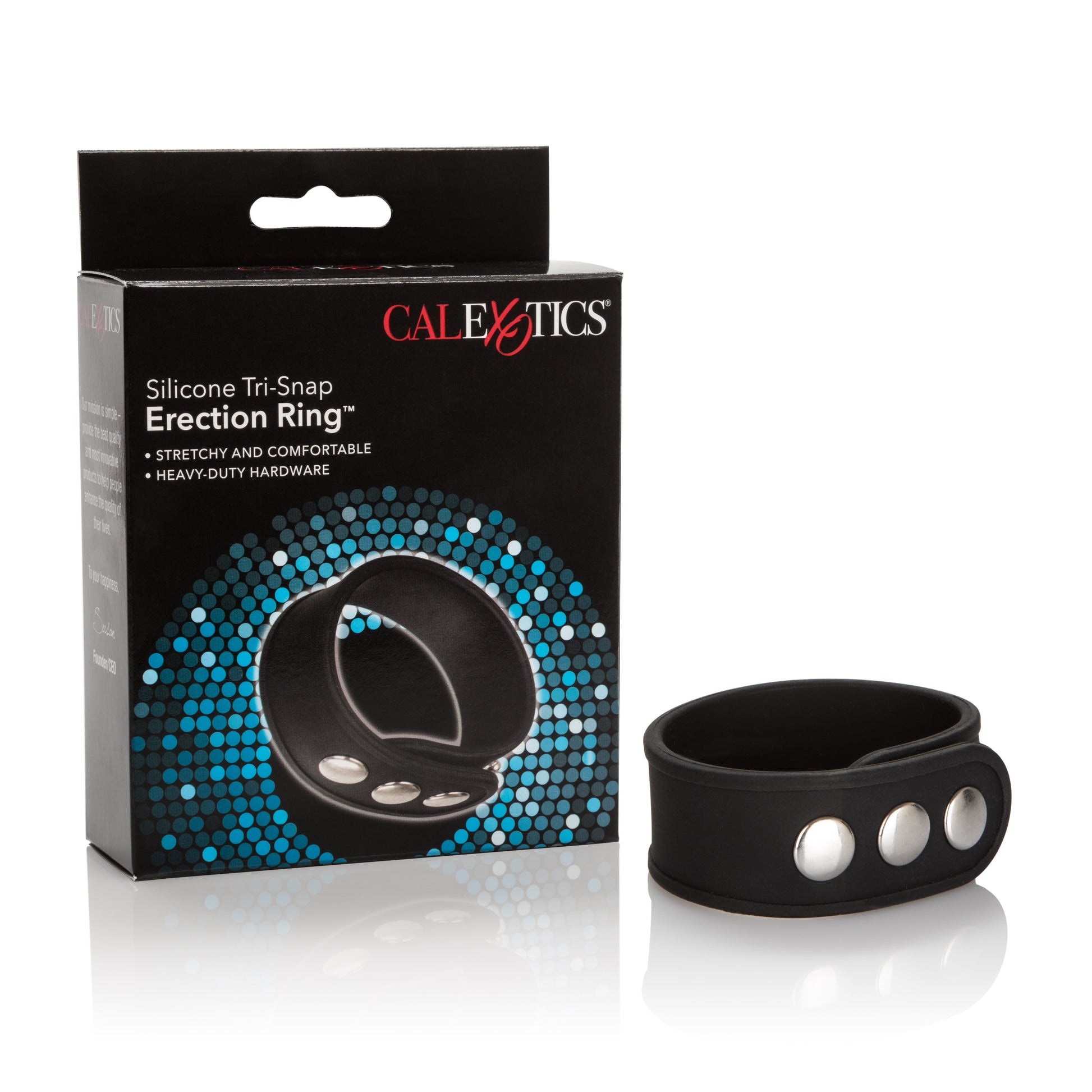 CalExotics Silicone Tri-Snap Erection Ring – Adjustable, Black