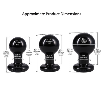 Doc Johnson Round 3-Piece Anal Plug Set, Phthalate-Free, Black