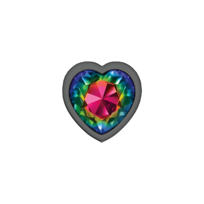 Cheeky Charms Rainbow Heart Gem Gunmetal Metal Anal Plug - Small