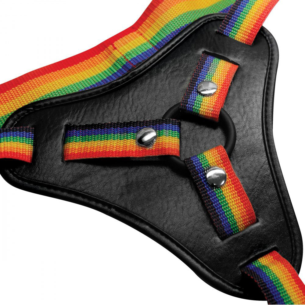 XR Brands Take the Rainbow Universal Harness - Adjustable Strap-On Harness with 2 O-Rings - Rainbow Color