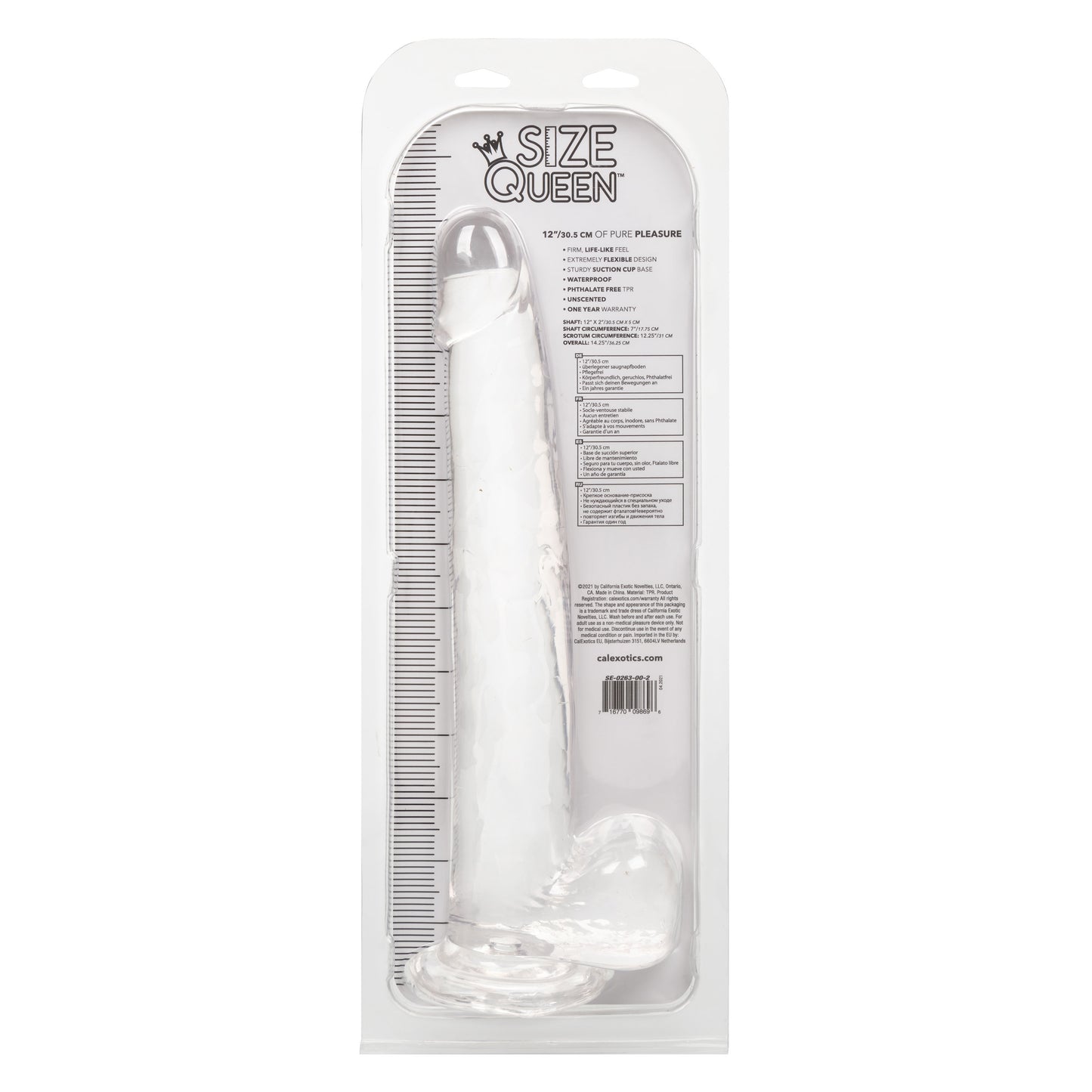CalExotics Size Queen 12-Inch Realistic Dildo with Suction Cup – Clear