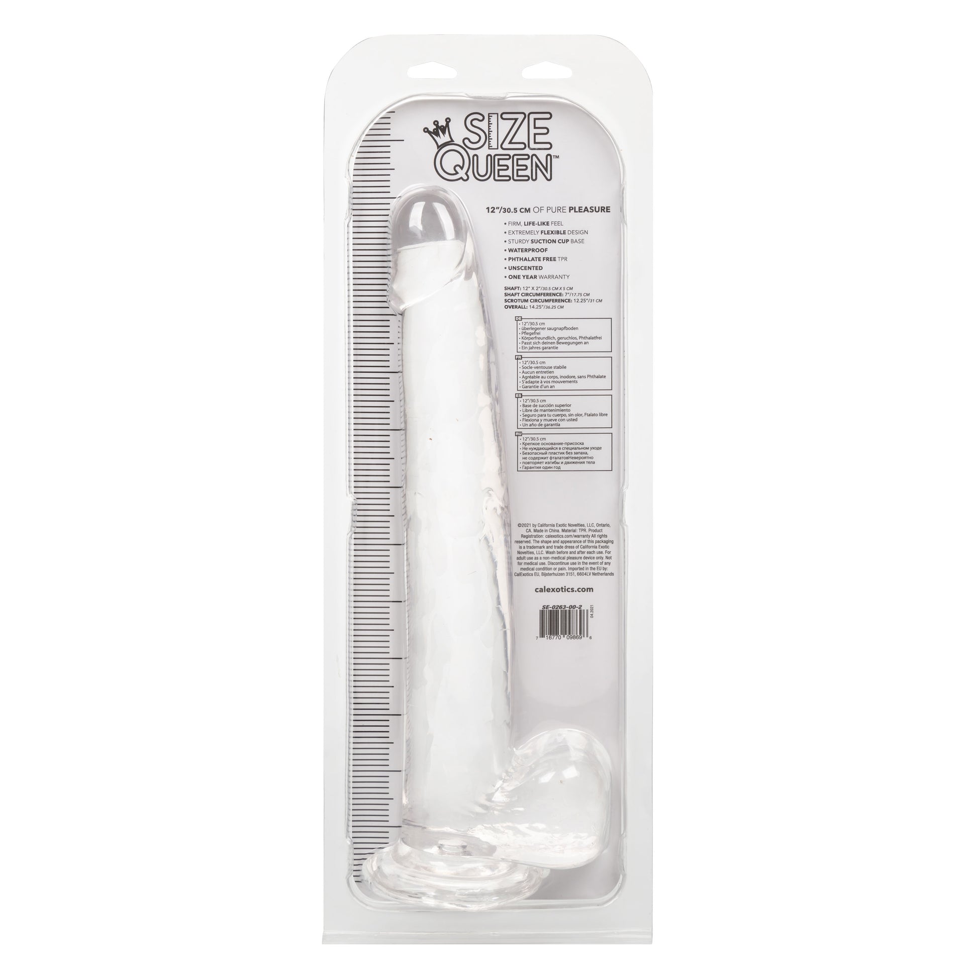 CalExotics Size Queen 12-Inch Realistic Dildo with Suction Cup – Clear