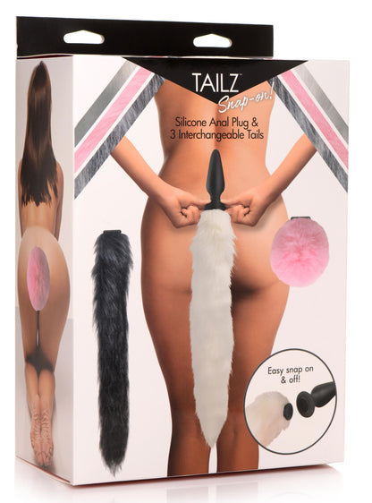 XR Brands Snap-on Silicone Anal Plug with 3 Interchangeable Tails – Black