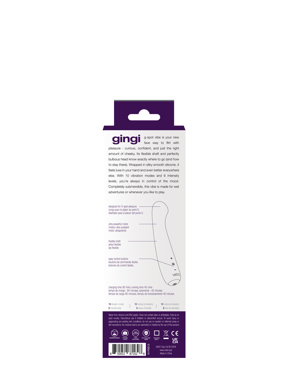 Gingi Rechargeable G-Spot Vibrator – Silicone – Purple