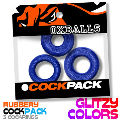 Oxballs Cockpack Multi Design 3 Pack Cockrings – Blue Fire