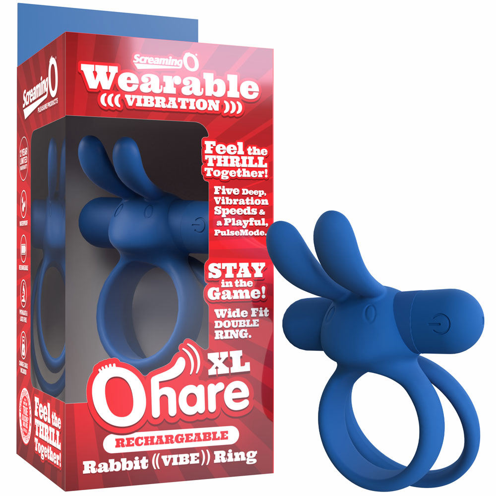Screaming O Ohare XL Rechargeable Vibrating Ring with Rabbit Ears – Blue