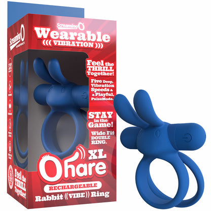 Screaming O Ohare XL Rechargeable Vibrating Ring with Rabbit Ears – Blue
