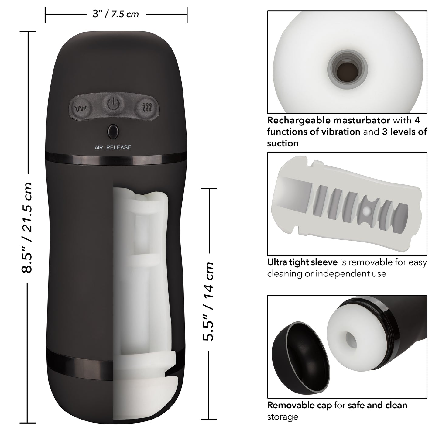 CalExotics Optimum Power Pulsar Stroker – Black – Vibrating Male Masturbator