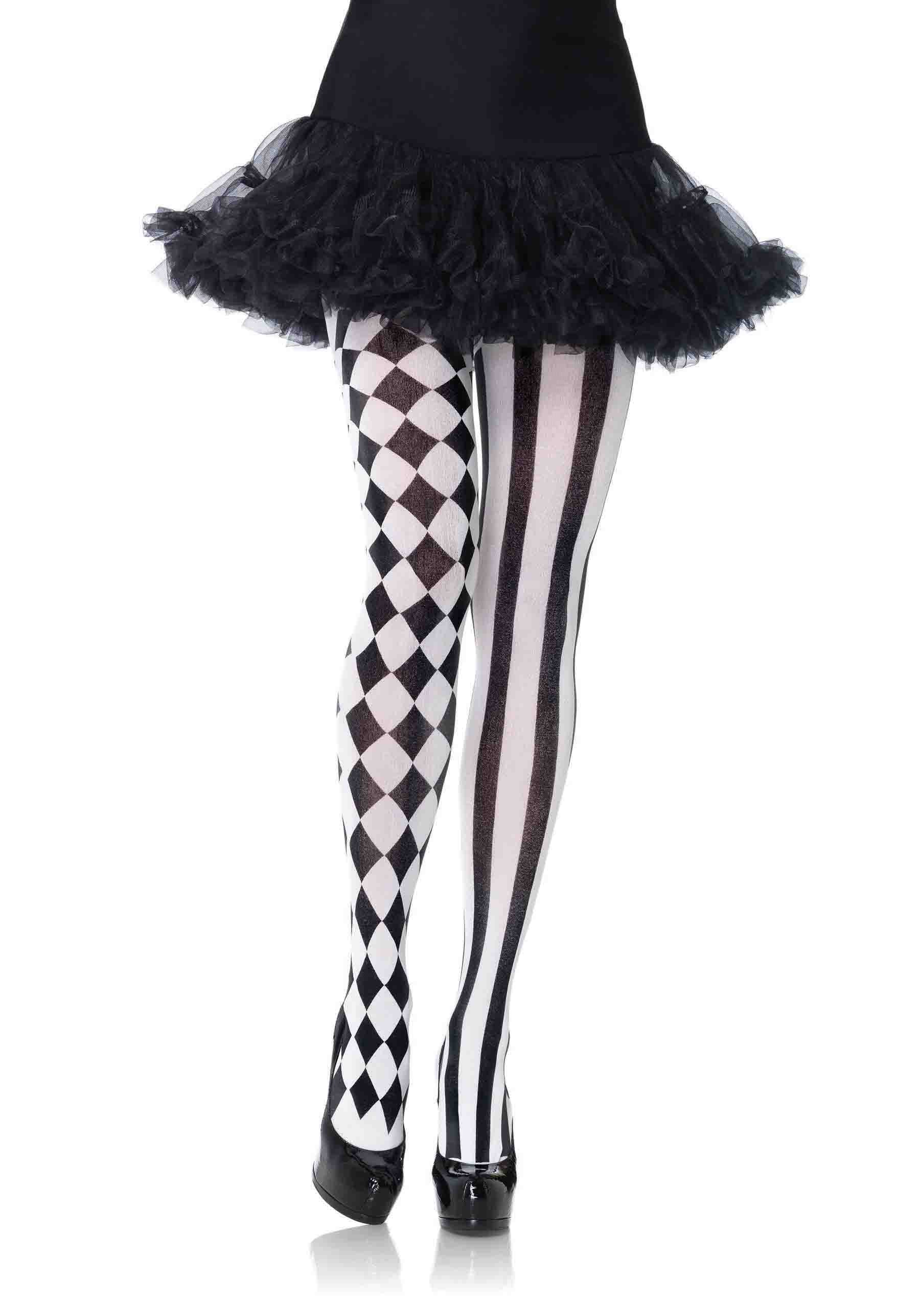 Leg Avenue Aura Harlequin Women's Tights – Black/White, Checkered and Striped Design