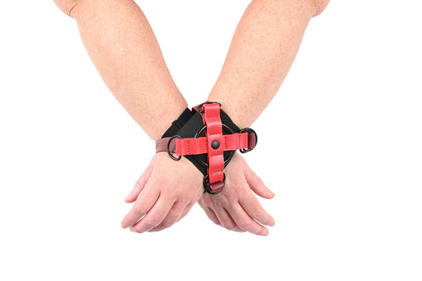 Sportsheets eX's and Oh's Cross Cuffs – Red – Adjustable Restraint Cuffs