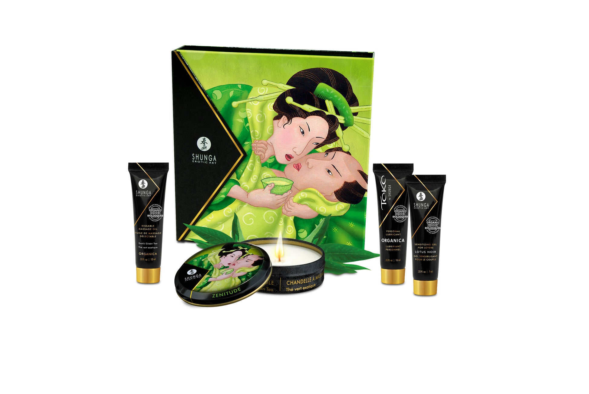 Shunga Geisha's Secrets Gift Set - Massage Oils, Candle, and Lubricant - Organica