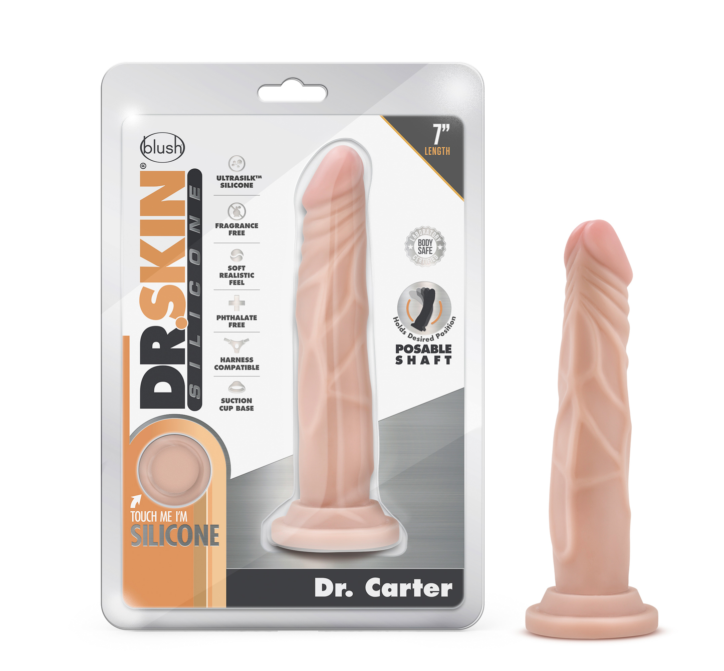 Dr. Skin Silicone Dr. Carter 7 Inch Dong with Suction Cup - Vanilla