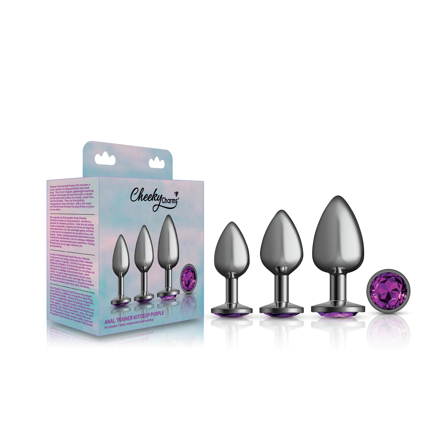 Purple Round Gem Anal Trainer Kit – Gunmetal – Tapered Anal Plugs