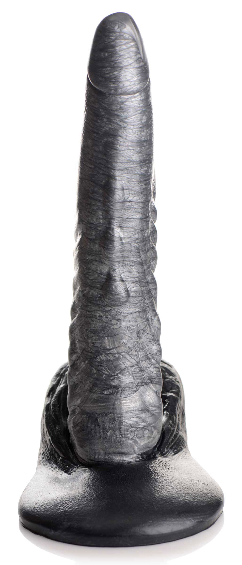 XR Brands Gargoyle Rock Hard Silicone Dildo - Textured Shaft with Suction Cup Base - Silver