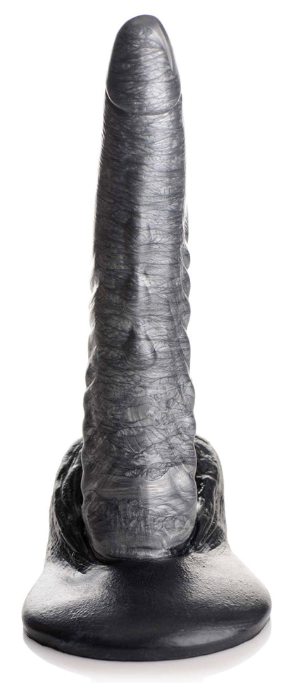 XR Brands Gargoyle Rock Hard Silicone Dildo - Textured Shaft with Suction Cup Base - Silver