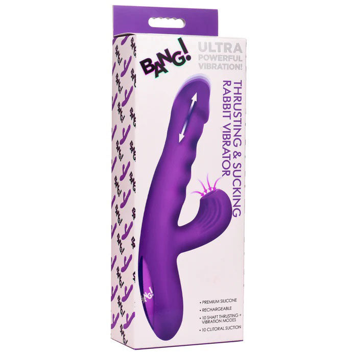 XR Brands Thrusting and Sucking Rabbit Vibrator - Purple - Multi-Function G-Spot and Clit Stimulation