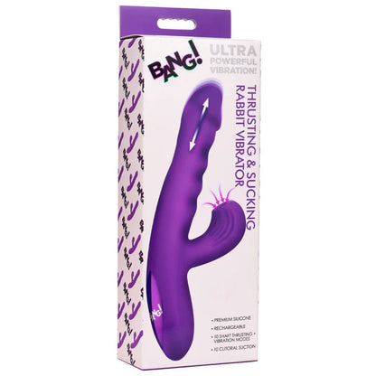 XR Brands Thrusting and Sucking Rabbit Vibrator - Purple - Multi-Function G-Spot and Clit Stimulation