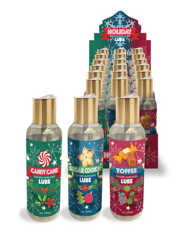 Little Genie Holiday Lubricant Display – Water-Based, 3 Flavors, 18 Bottles