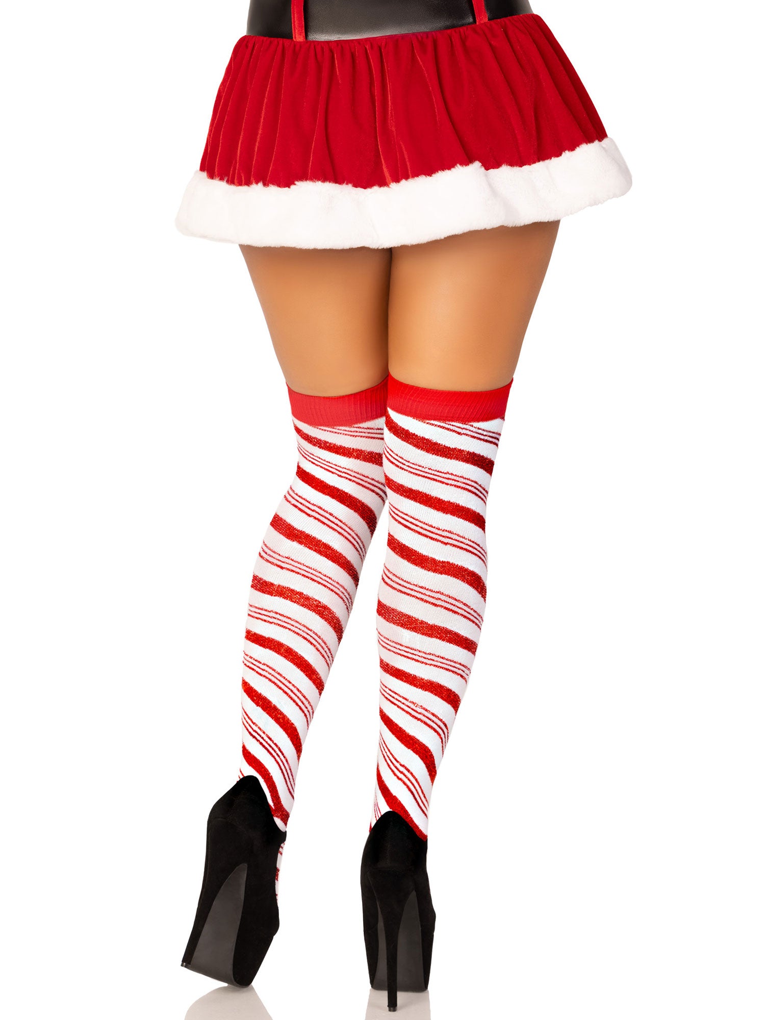 Leg Avenue Candy Cane Lurex Striped Over the Knee Socks - White/Red