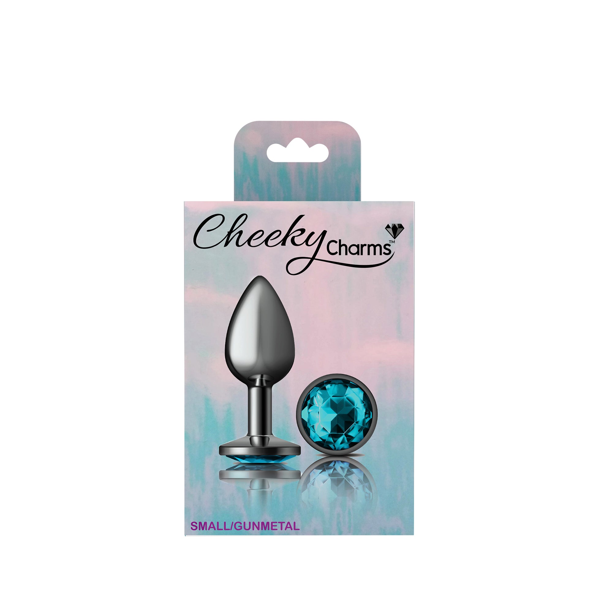 Cheeky Charms Small Teardrop Shaped Anal Plug with Teal Acrylic Gemstone - Gunmetal