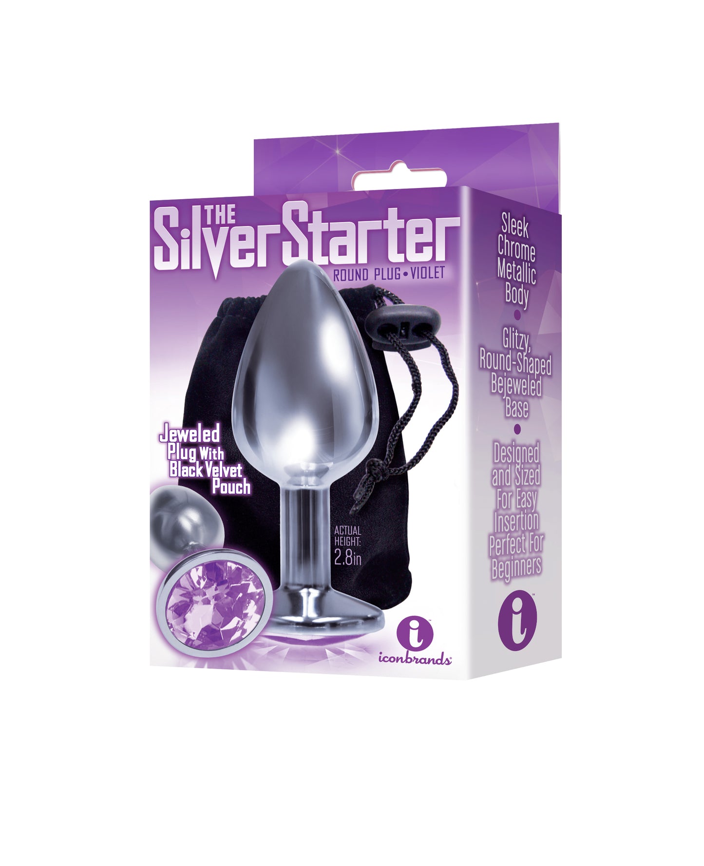 Icon Brands Silver Starter Bejeweled Stainless Steel Butt Plug – Violet