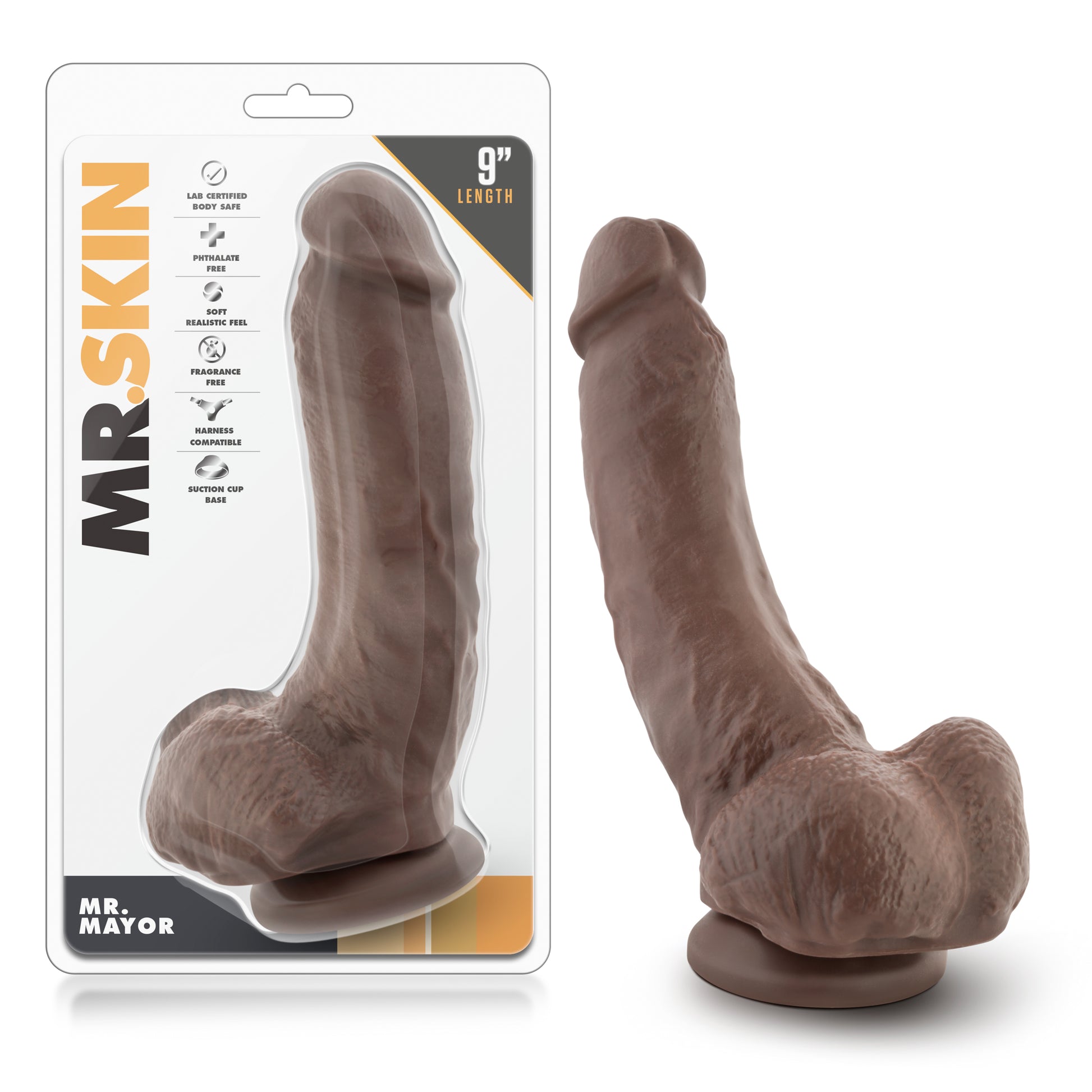 Dr. Skin Mr. Mayor 9 Inch Dildo with Suction Cup - Chocolate