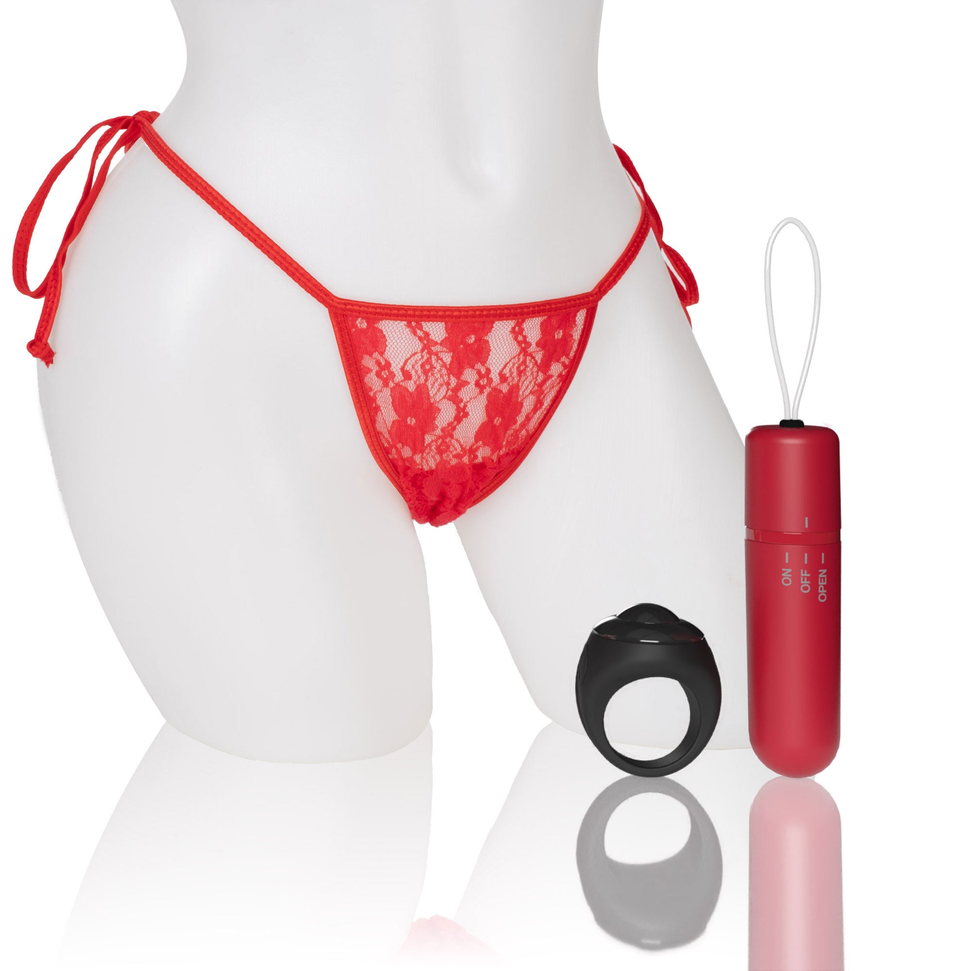 Screaming O Vibrating Panty Set with Remote Control Ring - Red