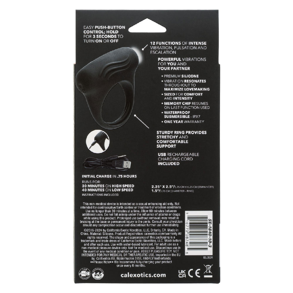 CalExotics Silicone Lover's Arouser Rechargeable Enhancer with Removable Stimulator - Black